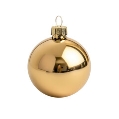 Gold Christmas ornament with shiny surface and golden cap isolated on transparent background, cutout PNG