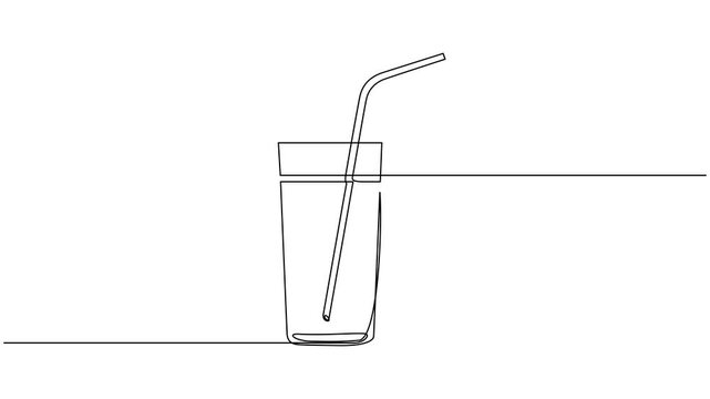 Self drawing line animation glass of cocktail continuous line drawn concept, Cafe menu and restaurant badge concept. Continuous line self draw animated. Full length motion.