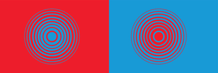 Abstract, hypnotic background with concentric circles. Colorful halftone graphic design elements. Sound wave vector illustration.