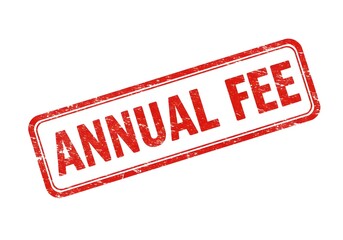 A red annual fee stamp on a white background indicating recurring yearly cost or membership charge