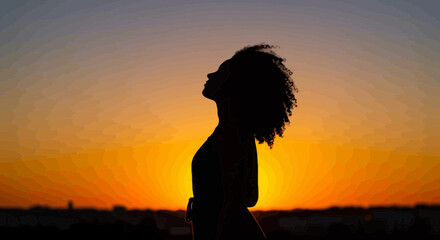 Mixed Race Woman Relaxing and Breathing Fresh Air Outdoors at Sunset - Tranquility Peace