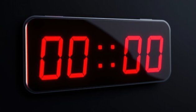 Zero Hour Digital Clock Display Illuminating Against Dark Background, Close-up