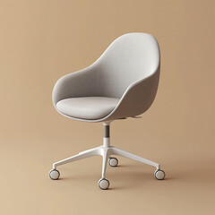 Modern gray fabric office chair with casters contemporary furniture design on a neutral beige background for interior design and home decor