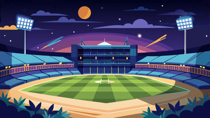Modern Football Stadium Illustration with Green Field and Seating Area

