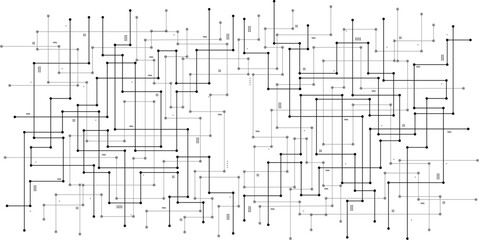 black circuit board path lines with connecting dots and elements template