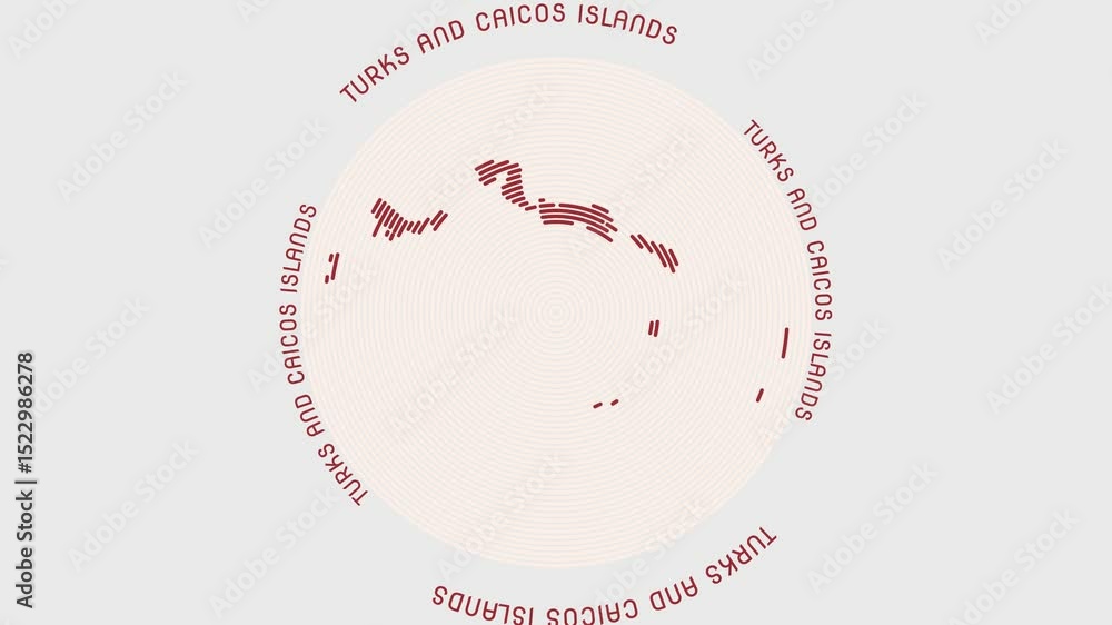 Poster turks and caicos islands shape with dynamic circles visual effect. animation of turks and caicos isl