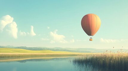 Obraz premium A tranquil landscape with a hot air balloon.