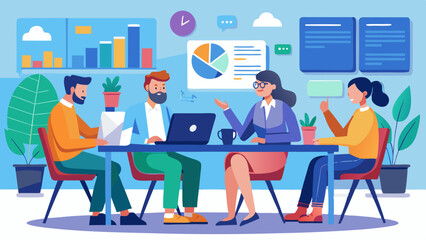 Fototapeta premium Modern Business Team Collaboration in a Creative Workspace vector