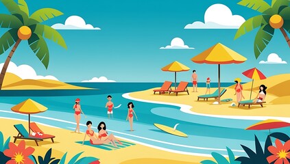 Obraz premium Tropical Beach Vacation Sun, Sand, and Summer Fun Illustration