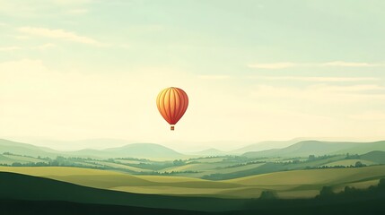 Obraz premium A tranquil landscape view with an orange hot air balloon.