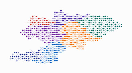 Fototapeta premium Kyrgyzstan, shape of the country built of colored cells. Digital style map of Kyrgyzstan on white background. Small size rounded square blocks. Modern vector illustration.