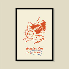 Coastal life sketch style vector illustration in a poster frame. Art for print design, greeting card, postcards, branding, logo design.