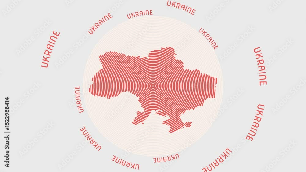 Poster ukraine shape with dynamic circles visual effect. animation of ukraine logo appearing from rotating 