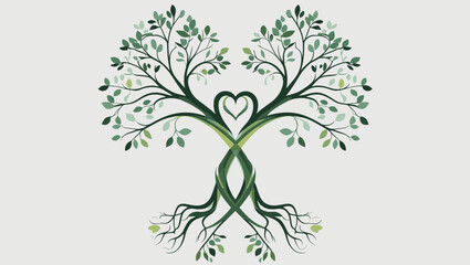 Fototapeta premium Artistic design of two intertwined trees forming a heart shape, representing love and nature, copy space