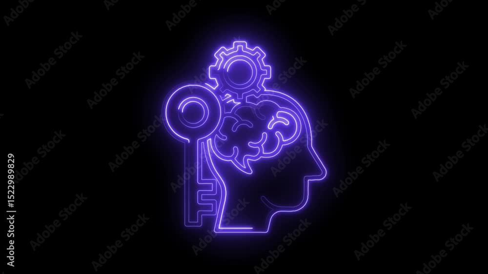 Poster unlocking knowledge brainstorming and creative problem solving with neon key gear icon