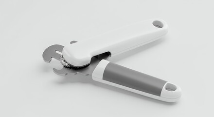 Grey and white can opener on white background