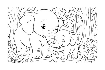 Obraz premium Hand Draw Cute Animal, Kawaii, Page Coloring For Kids, Mermaid, Sea, Forest, Coloring Book Illustrations