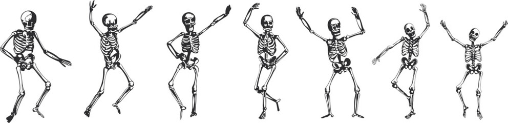 Dancing Skeletons A Spooky and Fun Halloween Illustration on a White Background