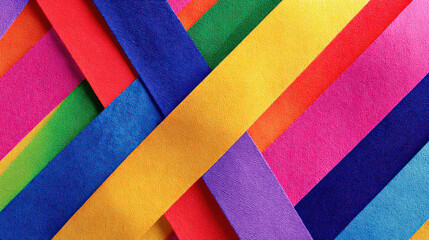 Fototapeta premium Interwoven colorful ribbons creating a vibrant diagonal pattern, showcasing a textured surface and a mix of bold hues, perfect for backgrounds and design elements