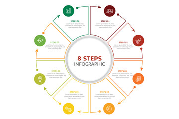 business visual data presentation, pie chart circle infographic template, business concept, editable pie chart circular presentation template, with 8 steps, options, parts, segments.