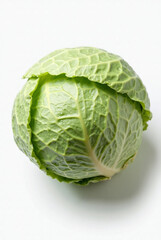 Whole Fresh Savoy Cabbage on White Background

