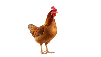 Fototapeta premium Elegant auburn rooster standing majestically on a pure white background