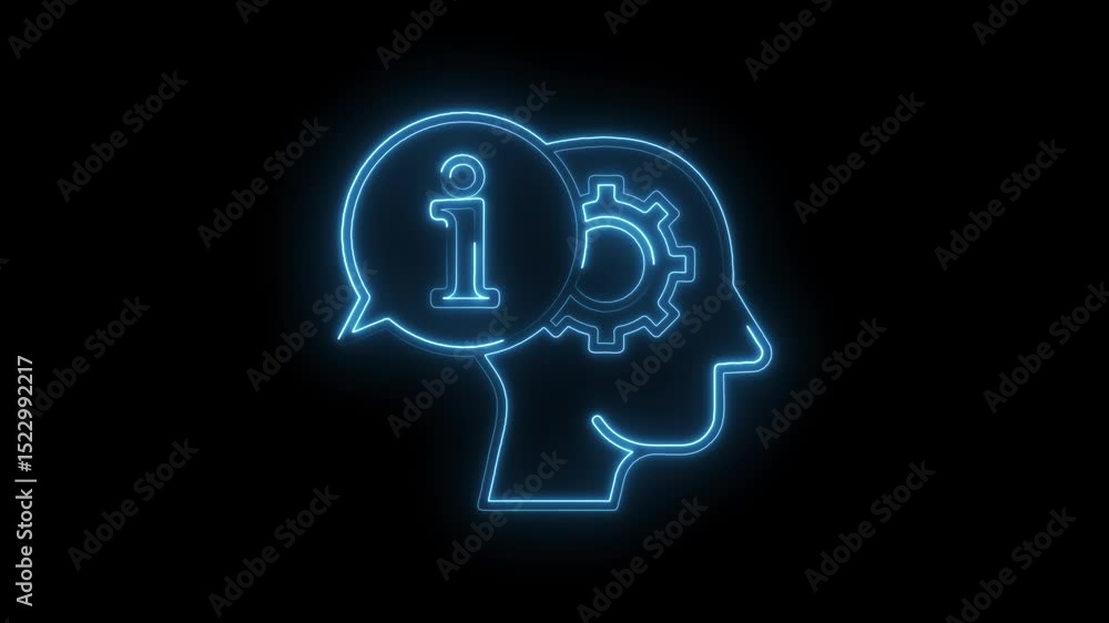 Poster artificial intelligence concept with information and solution gear in neon glow effect