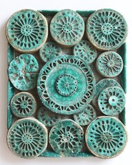 Teal Circular Mosaic Pattern Detailed Geometric Design