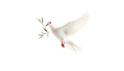 Obraz premium A white dove carrying an olive branch, symbolizing peace and serenity