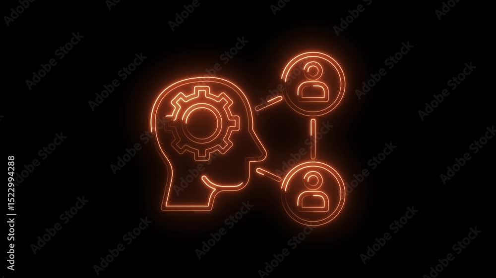 Poster brainstorming business solution with glowing neon style and teamwork concept on dark background