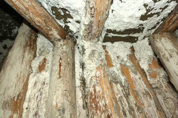 Interior of Cacica Salt Mine, Romania – Tunnel Ceiling Covered in Natural Salt Formations

