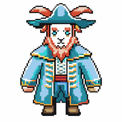 Fototapeta premium pixel art wizard goat character in blue robe with hat and beard
