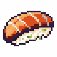 pixel art sushi piece tuna nigiri with rice and nori seaweed details retro digital food illustration