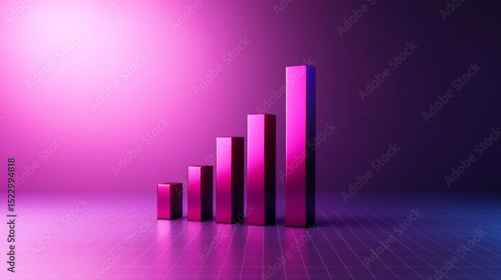 Aufkleber Abstract D bar graph emerging from a digital grid, with dynamic lighting effects, illustrating growth and change in data visually.