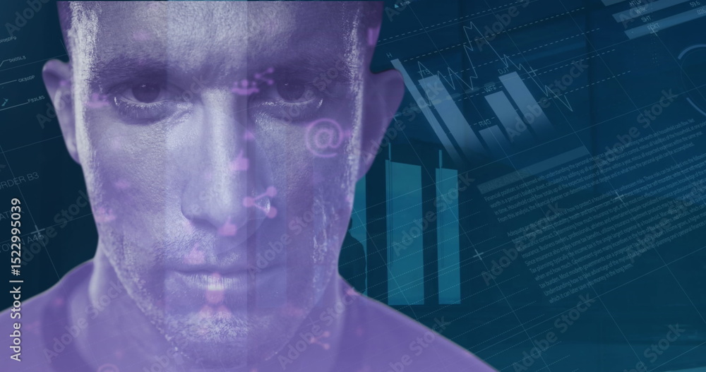 Poster image of data processing over caucasian man