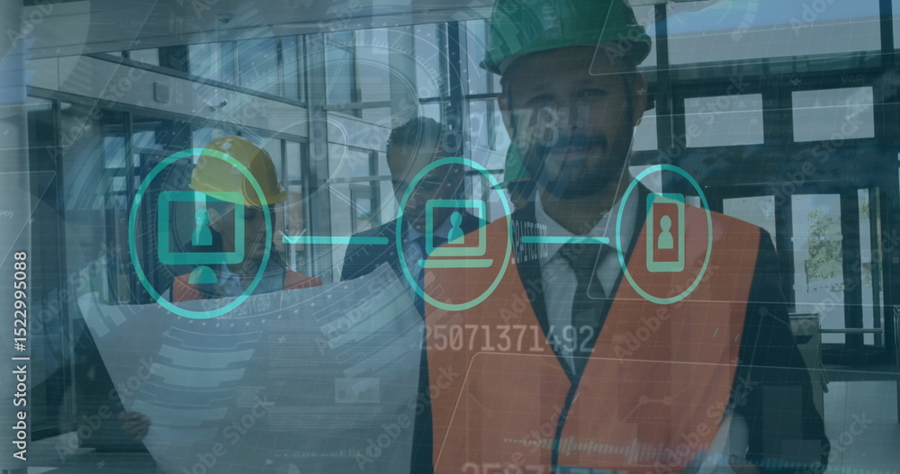Poster image of scope scanning with data processing and network of connections over diverse workers