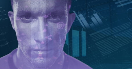 Image of data processing over caucasian man