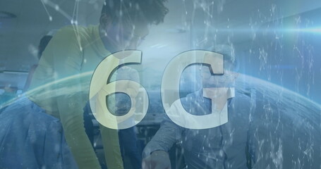 Image of connections and g6 over diverse coworkers in office