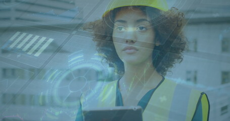 Image of scope scanning with data processing over female worker