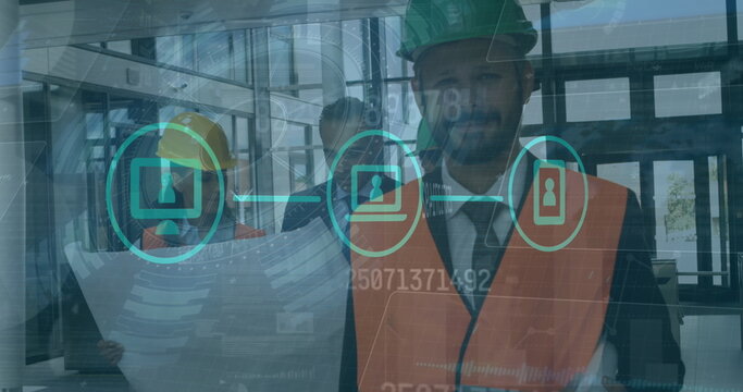 Image of scope scanning with data processing and network of connections over diverse workers