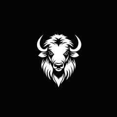 White buffalo head, bold lines, on black