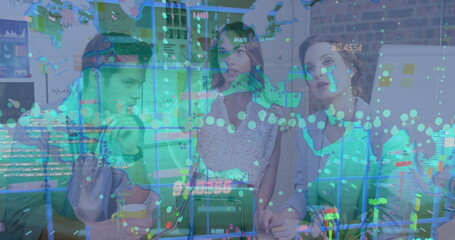 Image of data processing over diverse business people