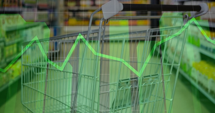 Image of data processing over trolley in shop