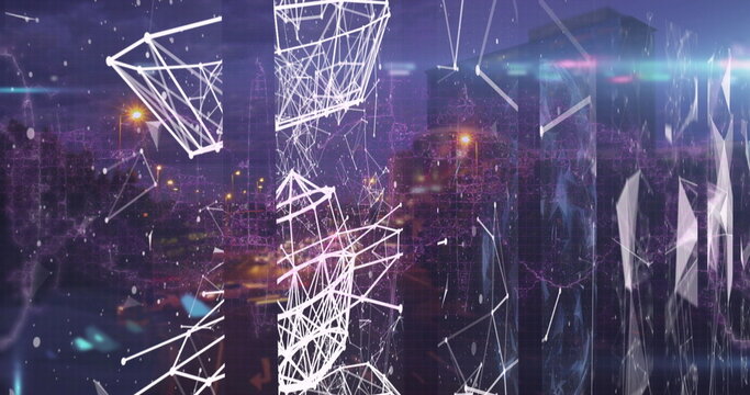 Image of network of connection over cityscape - Powered by Adobe