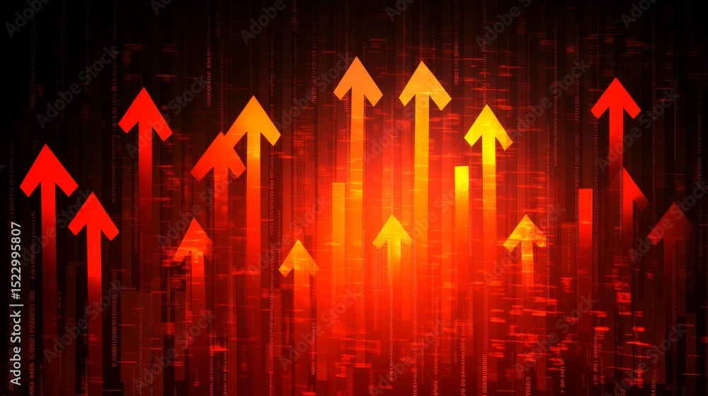 Poster an abstract image of stock market graphs with arrows indicating upward and downward trends, symboliz
