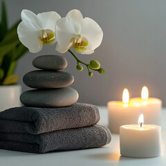 Serene Spa Still Life  Relaxing Orchids, Stones, and Candles