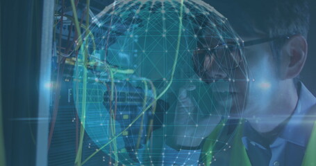 Image of globe and connections over servers