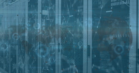 Image of globe, connections and data over servers