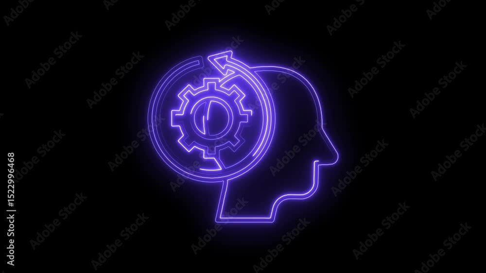Aufkleber neon head with cog and arrow symbolizing innovation and continuous improvement process