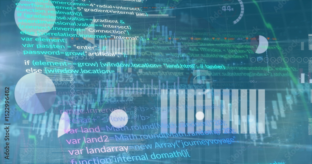 Poster image of graphs, data and data processing on blue background